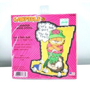 Garfield Cross Stitch 5" Counted Craft Kit Let's Talk Golf 72786 Vintage Counted